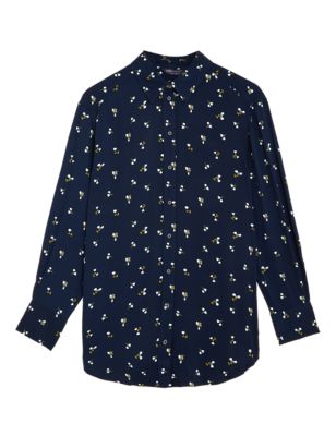 

Womens M&S Collection Printed Collared Longline Long Sleeve Shirt - Navy Mix, Navy Mix