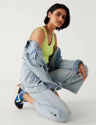 

Womens M&S Collection Schmal geschnittenes Trägeroberteil mit hohem Baumwollanteil und Rippenmuster - Yellow, Yellow