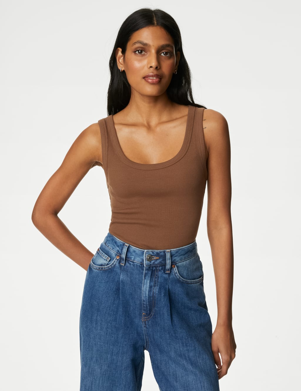 Cotton Rich Ribbed Slim Fit Vest Top image 1