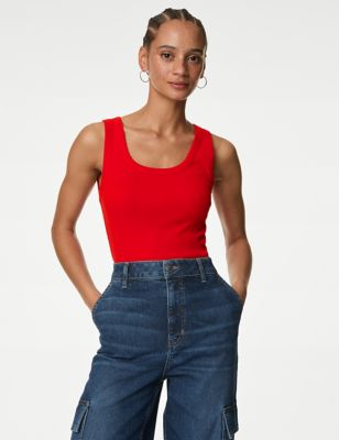

Womens M&S Collection Cotton Rich Ribbed Slim Fit Vest Top - Poppy, Poppy