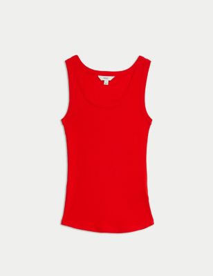 

Womens M&S Collection Cotton Rich Ribbed Slim Fit Vest Top - Poppy, Poppy
