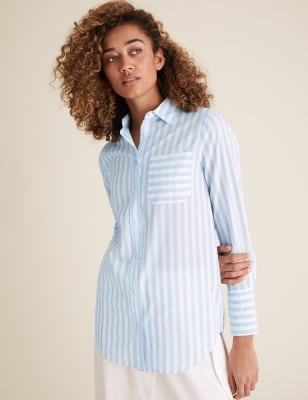 Chemise longue 100&nbsp;% coton à rayures - FR