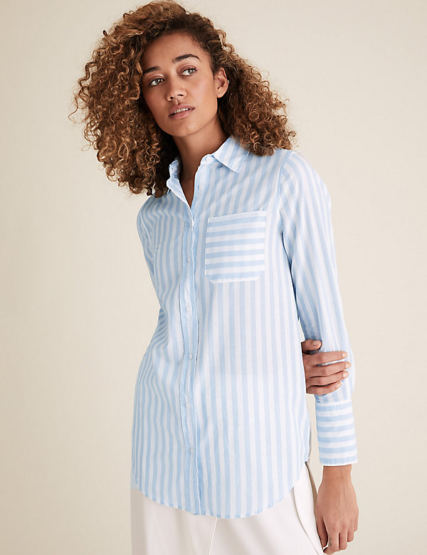 Pure Cotton Striped Longline Shirt - CY