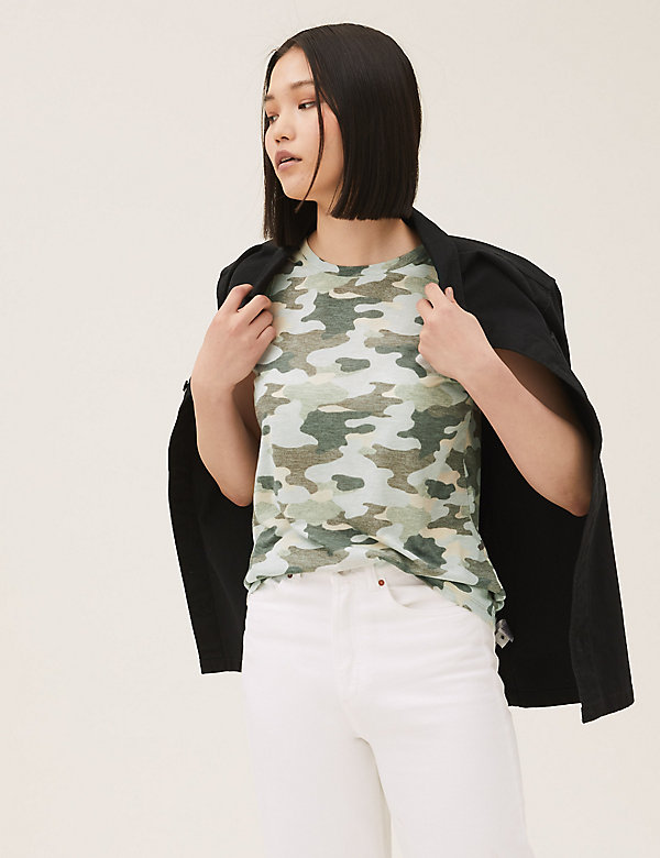 Camouflage Crew Neck Relaxed Tank Top - VN