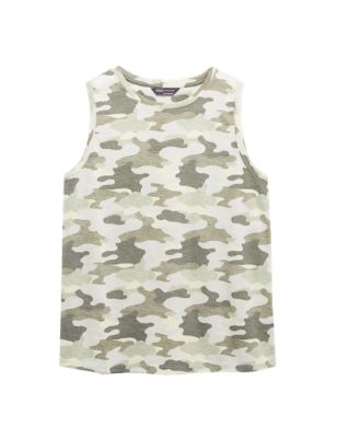 M&S Womens Camouflage Crew Neck Relaxed Tank Top