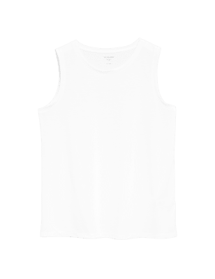 

Womens M&S Collection Bequemes, ärmelloses Tanktop mit Rundhalsausschnitt - White, White