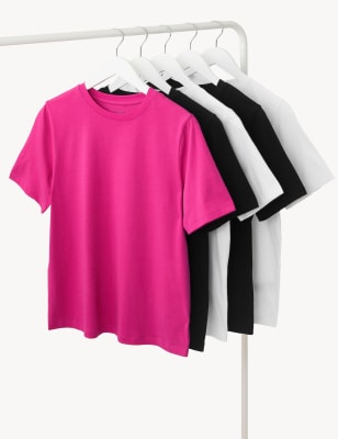 

Womens M&S Collection 5pk Pure Cotton Everyday Fit T-Shirts - Multi, Multi