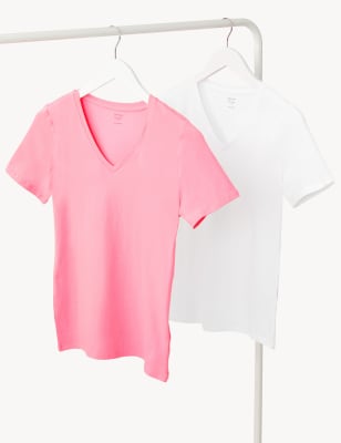 

M&S Collection Pack de 2 camisetas de algodónWomens - Pink Mix, Pink Mix