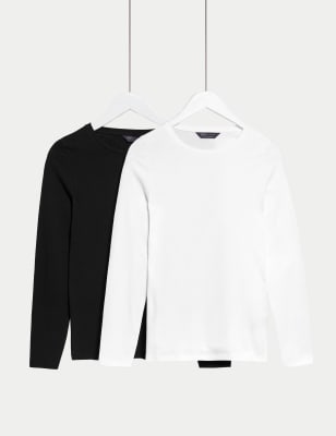 

Womens M&S Collection 2pk Cotton Rich Tops - White/Black, White/Black