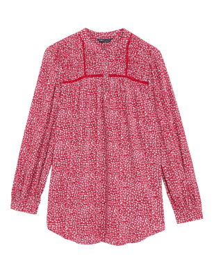 

Womens M&S Collection Printed Round Neck Long Sleeve Blouse - Pink Mix, Pink Mix