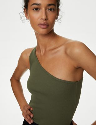 

Womens M&S Collection Cotton Rich One Shoulder Vest - Hunter Green, Hunter Green