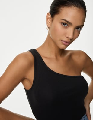 

Womens M&S Collection Cotton Rich One Shoulder Vest - Black, Black