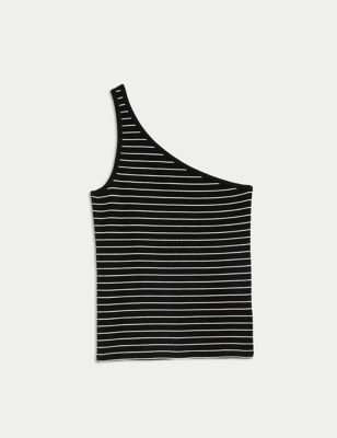 Cotton Rich Striped Asymmetric Neck Vest
