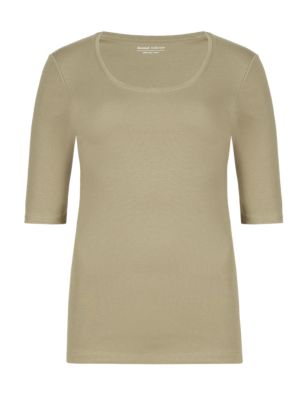 Pure Cotton Scoop Neck Half Sleeve T-Shirt | M&S Collection | M&S