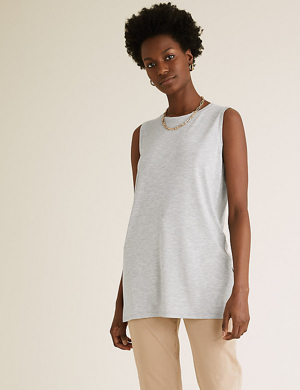 Crew Neck Relaxed Longline Vest Top - SG
