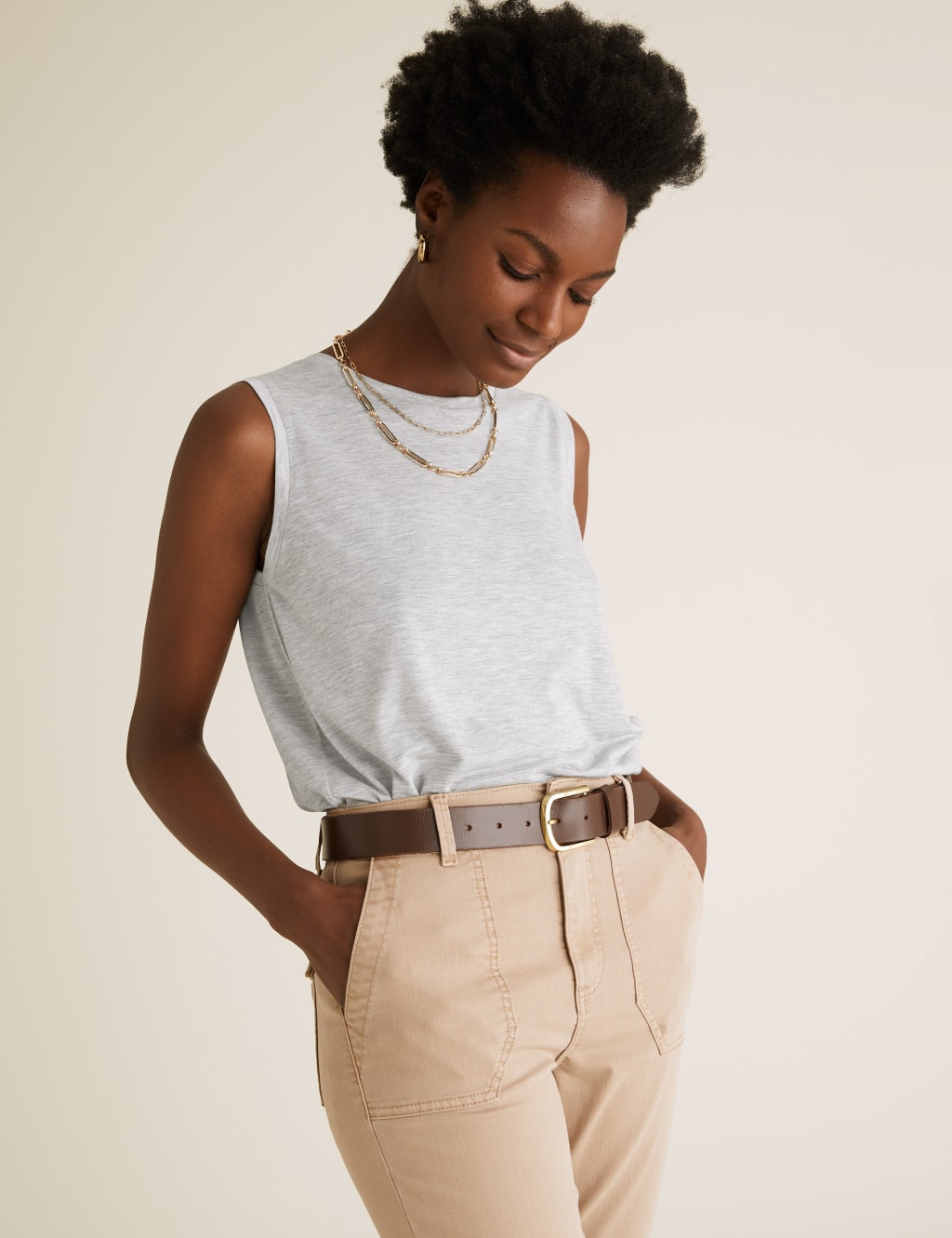 Crew Neck Relaxed Longline Vest Top image 4