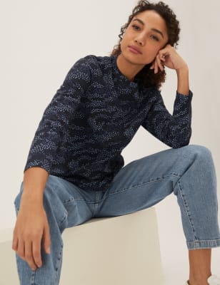 

Womens M&S Collection Gerade geschnittenes Oberteil aus reiner Baumwolle mit Muster - Black Mix, Black Mix