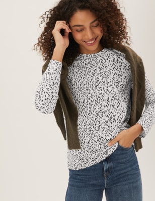 

Womens M&S Collection Pure Cotton Printed Straight Fit Top - White Mix, White Mix