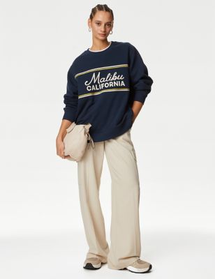 M&S Womens Cotton Rich Slogan Sweatshirt - XS - Navy Mix, Navy Mix