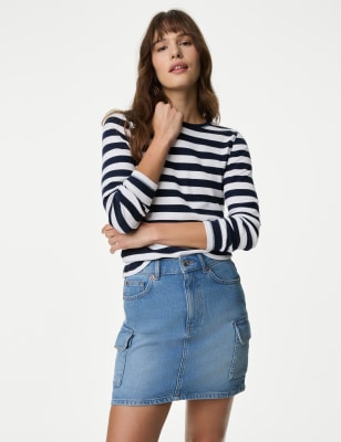 

Womens M&S Collection Cotton Rich Striped Ribbed Top - Navy Mix, Navy Mix