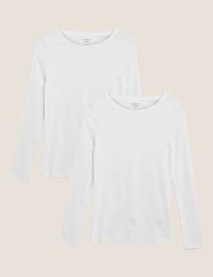 

Womens M&S Collection 2er-Pack Oberteile aus reiner Baumwolle in normaler Passform - White/White, White/White