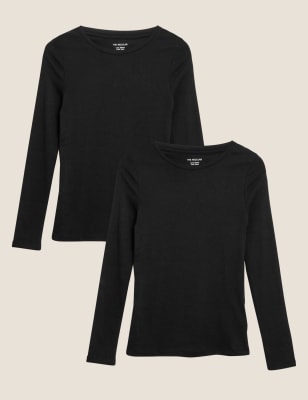 

Womens M&S Collection 2 Pack Pure Cotton Regular Fit Tops - Black/Black, Black/Black
