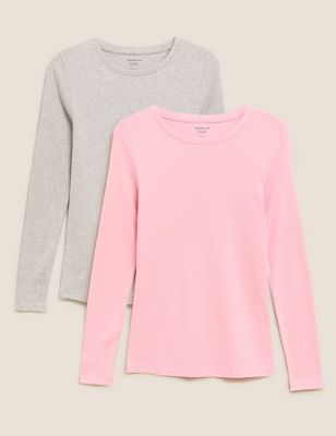 

Womens M&S Collection 2 Pack Regular Fit Long Sleeve Tops - Pink Mix, Pink Mix