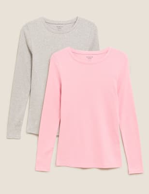 

Womens M&S Collection 2 Pack Regular Fit Long Sleeve Tops - Pink Mix, Pink Mix