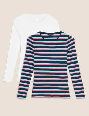 

Womens M&S Collection 2er-Pack Langarm-Oberteile in normaler Passform - Navy Mix, Navy Mix