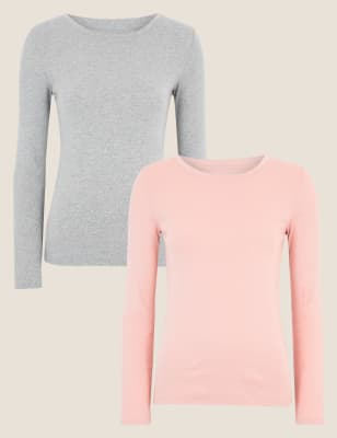 

M&S Collection Pack de 2 tops de manga larga de ajuste estándarWomens - Multi Greys, Multi Greys