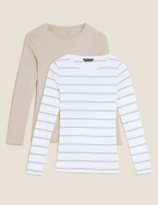 

Womens M&S Collection 2er-Pack Langarm-Oberteile in normaler Passform - Light Tan Mix, Light Tan Mix