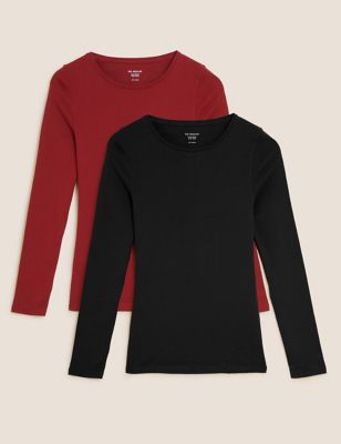 

Womens M&S Collection 2 Pack Regular Fit Long Sleeve Tops - Black/Red, Black/Red