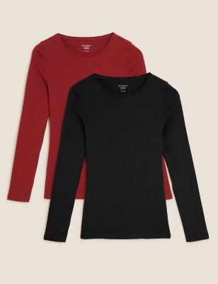 

Womens M&S Collection 2 Pack Regular Fit Long Sleeve Tops - Black/Red, Black/Red