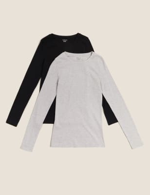 

Womens M&S Collection 2er-Pack Langarm-Oberteile in normaler Passform - Black/Grey, Black/Grey