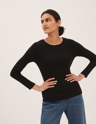 

Womens M&S Collection 2 Pack Regular Fit Long Sleeve Tops - White/Black, White/Black