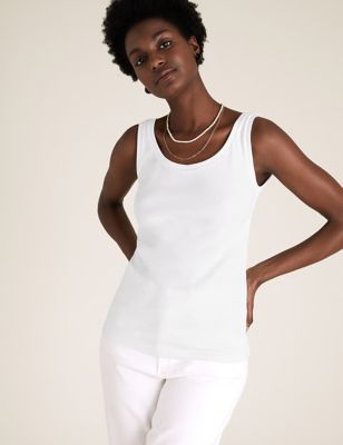 M&S Womens 2 Pack Cotton Rich Regular Fit Vest Tops