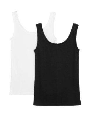 

M&S Collection Pack de 2 tops de algodón de ajuste estándarWomens - White/Black, White/Black