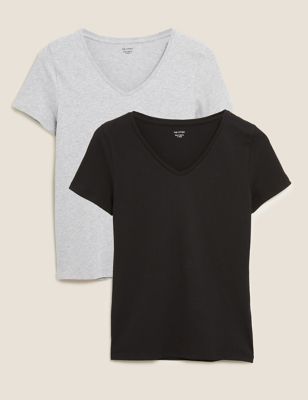 2 Pack Cotton V-Neck Fitted T-Shirt | M&S Collection | M&S