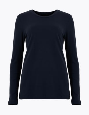 

Womens M&S Collection Pure Cotton Straight Fit Long Sleeve Top - Navy, Navy