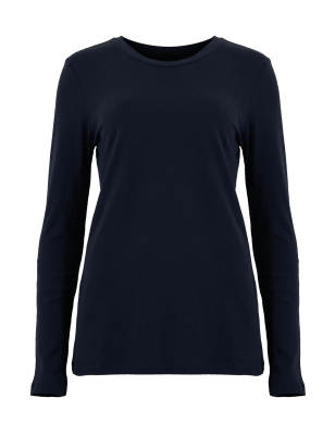 

Womens M&S Collection Pure Cotton Straight Fit Long Sleeve Top - Navy, Navy