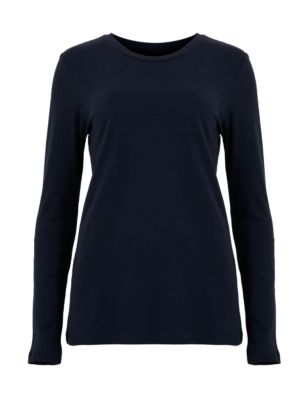 M&S Womens Pure Cotton Straight Fit Long Sleeve Top