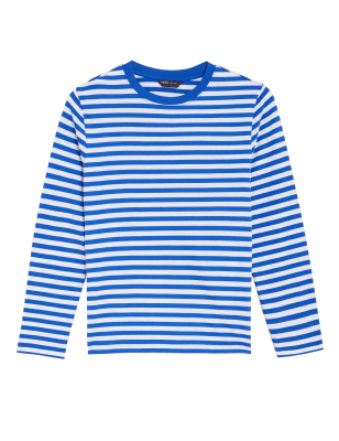 

Womens M&S Collection Pure Cotton Striped Straight Fit Top - Blue Mix, Blue Mix