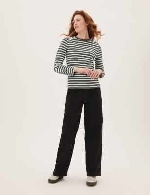 

Womens M&S Collection Pure Cotton Striped Straight Fit Top - Khaki Mix, Khaki Mix