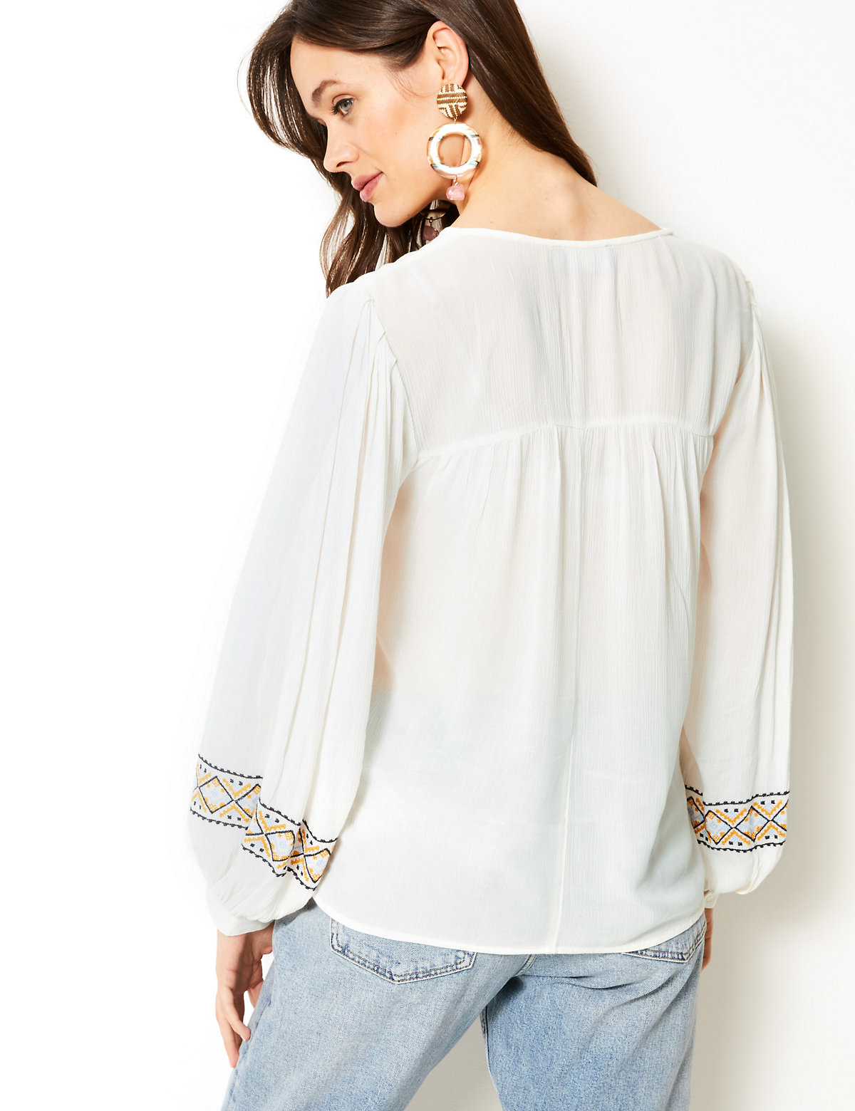 Embroidered Blouson Sleeve Tunic