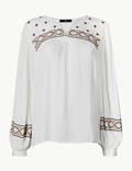 Embroidered Blouson Sleeve Tunic