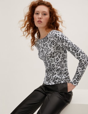 

Womens M&S Collection Pure Cotton Printed Regular Fit Top - Black Mix, Black Mix