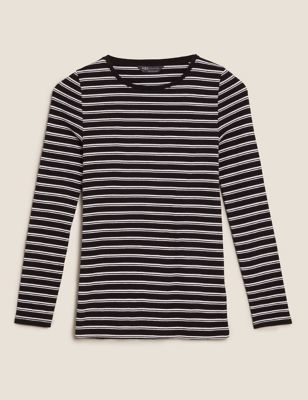 M&S Womens Pure Cotton Striped Regular Fit Top
