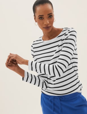 

M&S Collection Top 100% algodón de ajuste estándar de rayasWomens - White Mix, White Mix