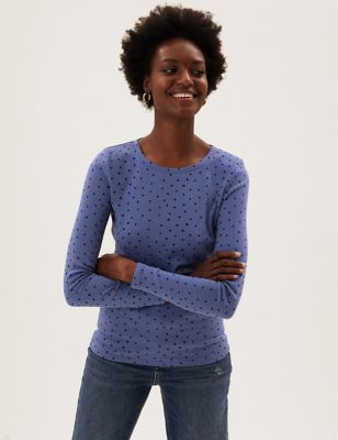 

Womens M&S Collection Pure Cotton Polka Dot Regular Fit Top - Blue Mix, Blue Mix