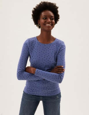 

Womens M&S Collection Pure Cotton Polka Dot Regular Fit Top - Blue Mix, Blue Mix